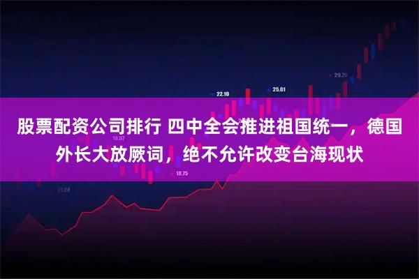 股票配资公司排行 四中全会推进祖国统一，德国外长大放厥词，绝不允许改变台海现状